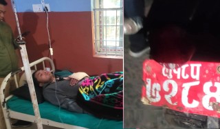 बडिगाडमा माेटरसाईकलले ठक्कर दिँदा  एकजना पैदलयात्री  घाईते