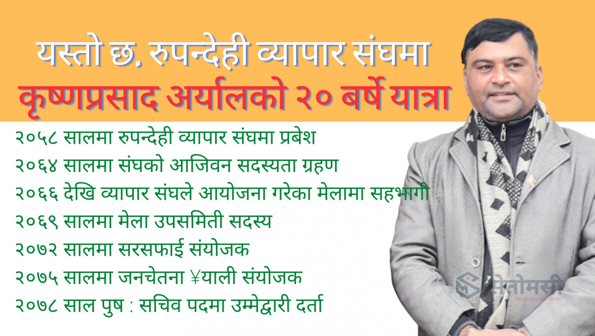 रुपन्देही व्यापार संघको सचिवमा अर्यालको उम्मेद्वारी, व्यवसायीको हितमा काम गर्ने प्रतिबद्धता