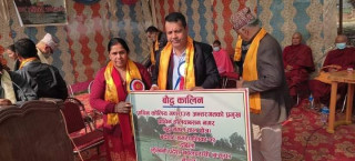 बर्दघाटको बुद्धमंगल ताल विचमा निर्मित बुद्ध मुर्तिको अनावरण
