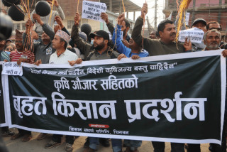 तरकारीले उचित मूल्य नपाएपछि कालो बेलुन र कृषि औजारसहित किसानको बिरोध प्रदर्शन