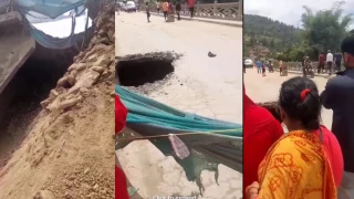 धार्केमा पुलको छेउमा प्वाल परेपछि दुईतर्फी सडक अवरूद्ध