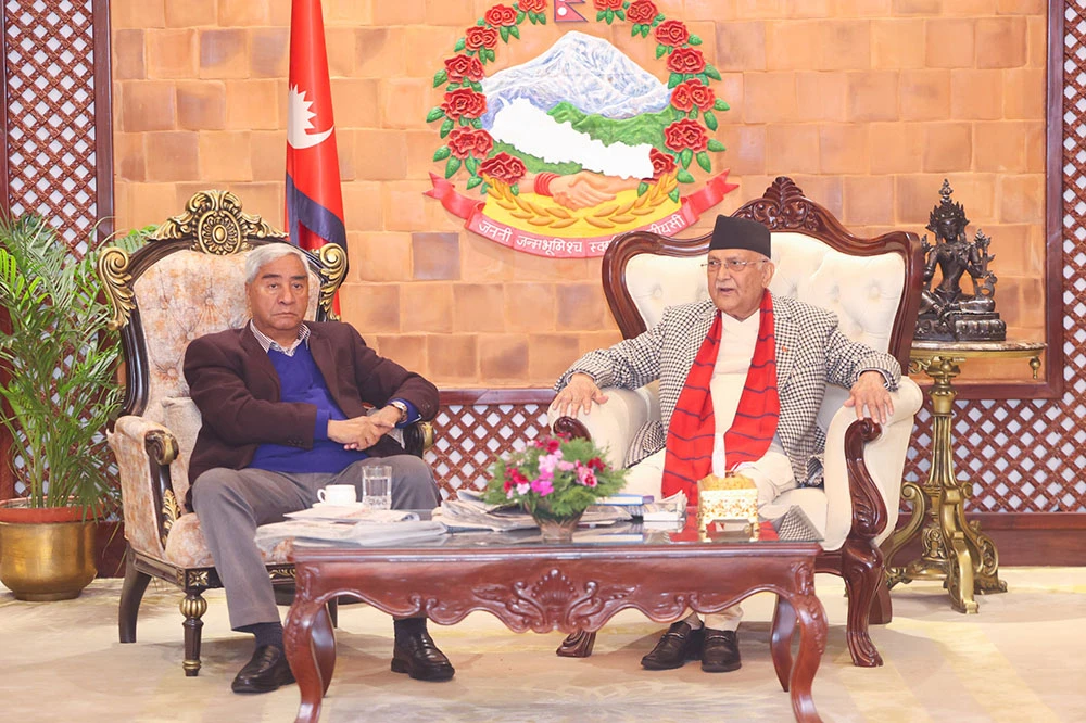 संसदको अवरोध हटाउन प्रधानमन्त्री ओली र देउवा छलफलमा