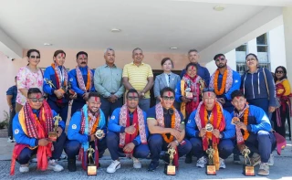 दक्षिण एसियाली शारीरिक सुगठन च्याम्पियनसिपका पदक विजेता टोलीलाई भव्य स्वागत
