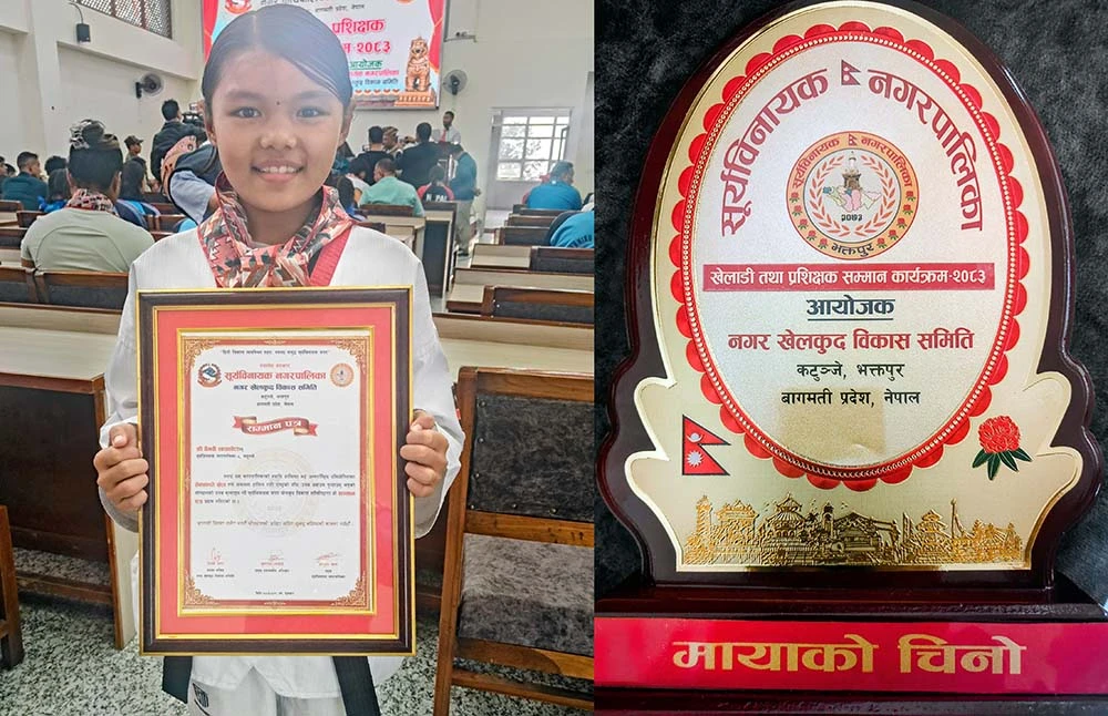 तेक्वान्दो खेलाडी वैभवी सापकोटा नगद पुरस्कारसहित सम्मानित